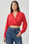 Blusa Com Lapela Feminina Acostamento Red Velvet