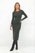Vestido Midi Manga Longa ACT Feminino Midnight Green
