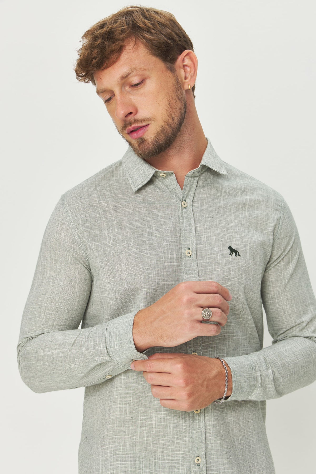 Camisa Algodão Manga Longa Masculina Acostamento Verde
