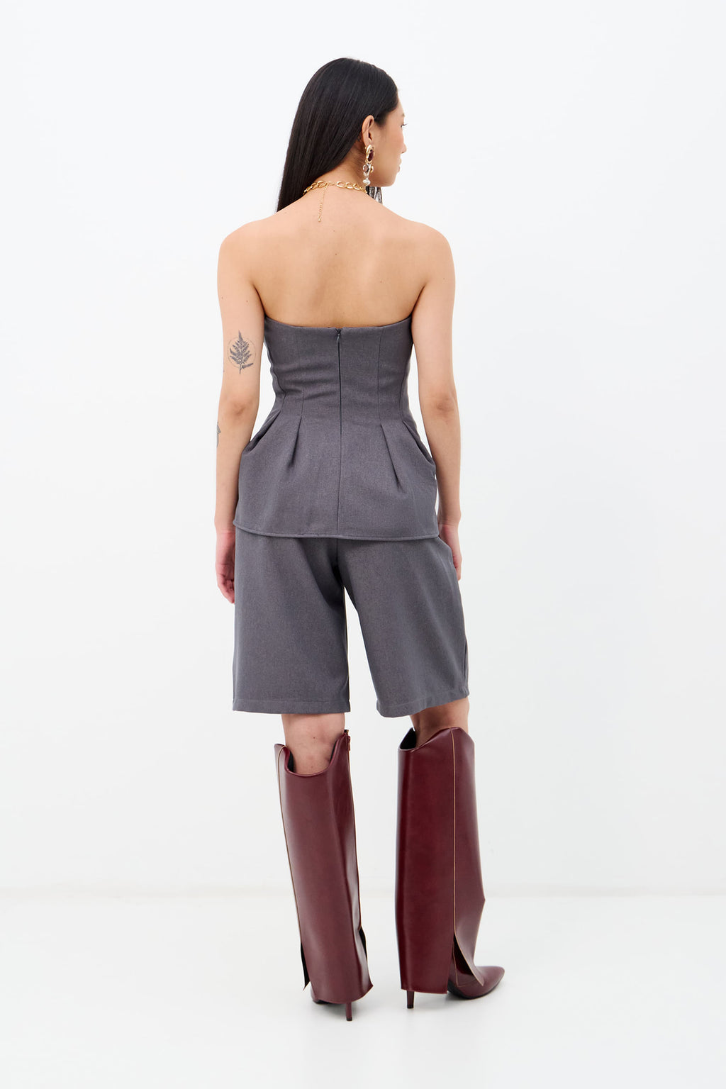 Blusa Alfaiataria Sem Alça Feminina Inblanche Grafite