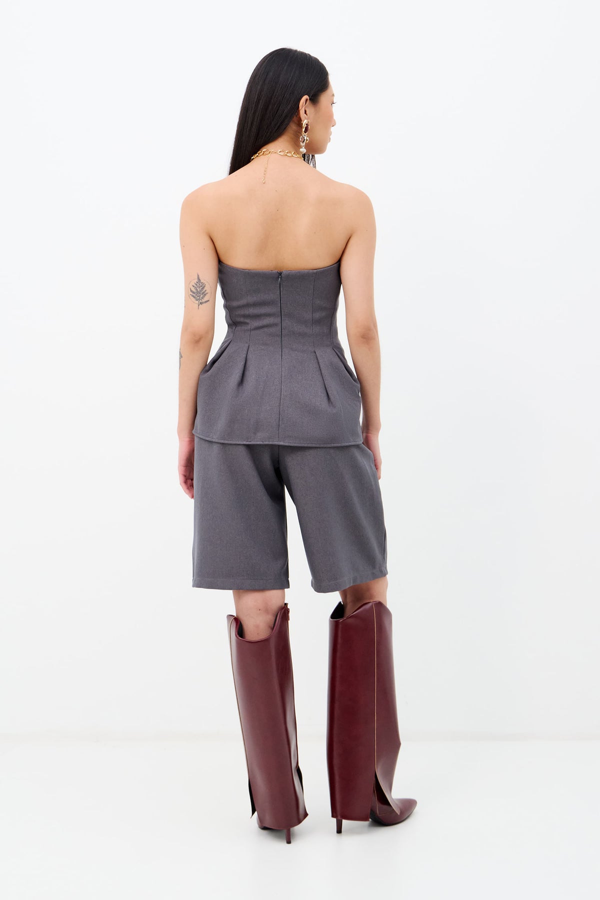 Blusa Alfaiataria Sem Alça Feminina Inblanche Grafite