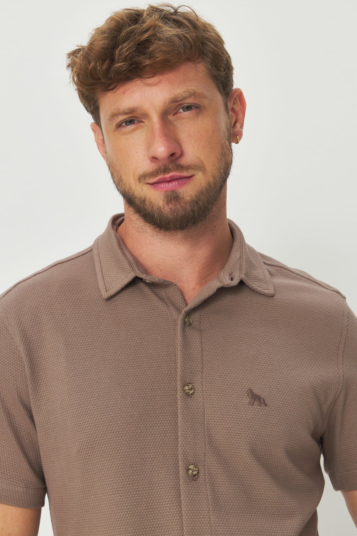 Camisa Algodão Manga Curta Masculino Acostamento Capuccino