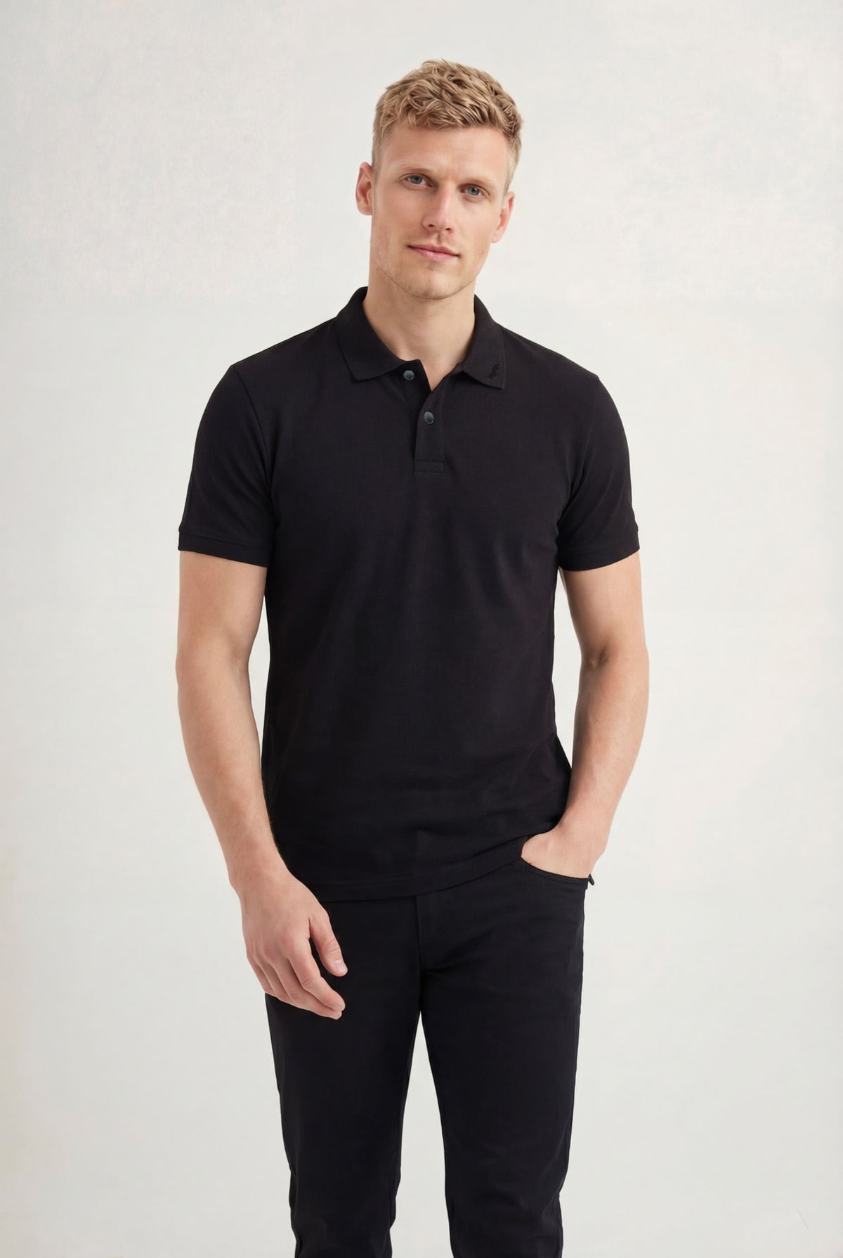 Polo Clássica Com Elastano Masculina Acostamento Preto