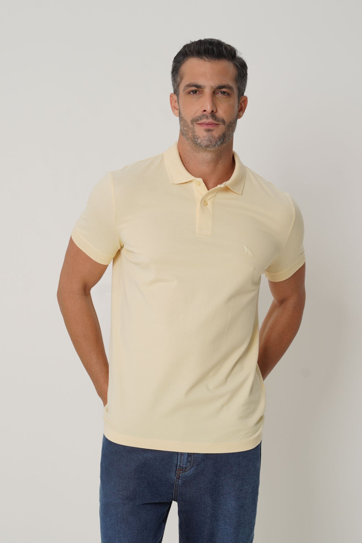 Polo Bordada Casual Masculina Acostamento Amarelo Sunlight