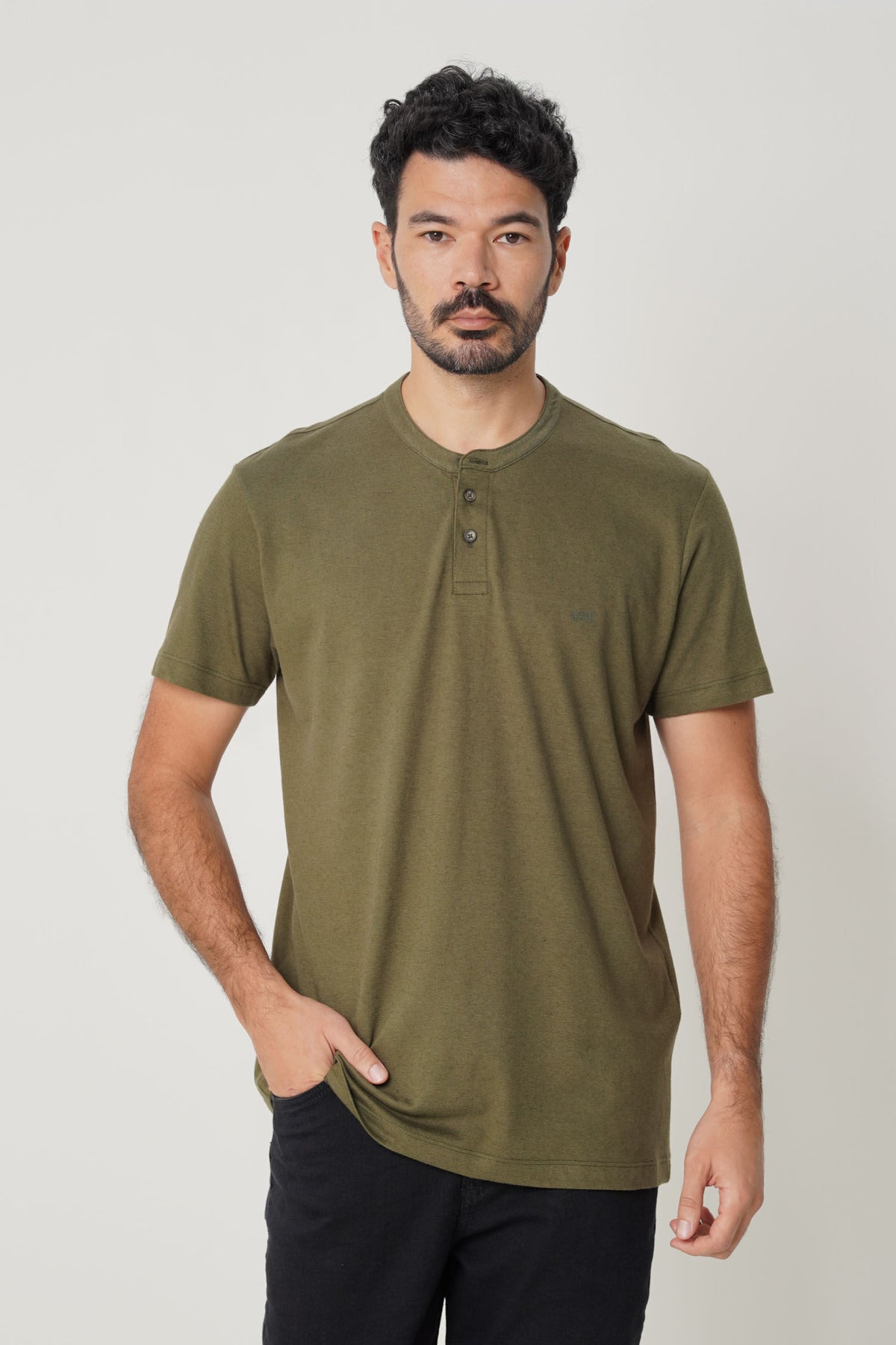 Camiseta Casual Linho Masculina Acostamento Verde