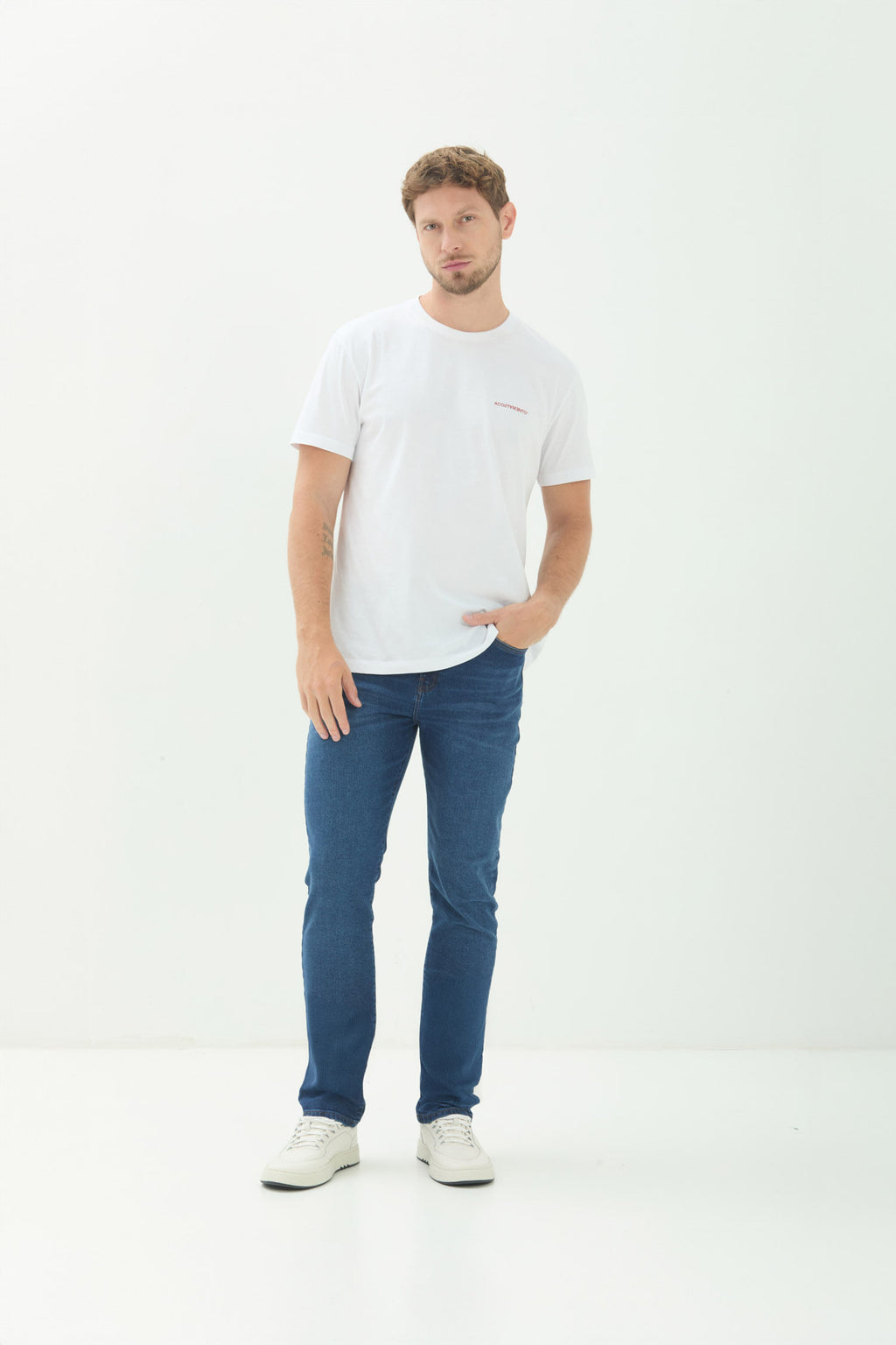 Calça Jeans Rock Básica Masculina Acostamento Jeans Escuro