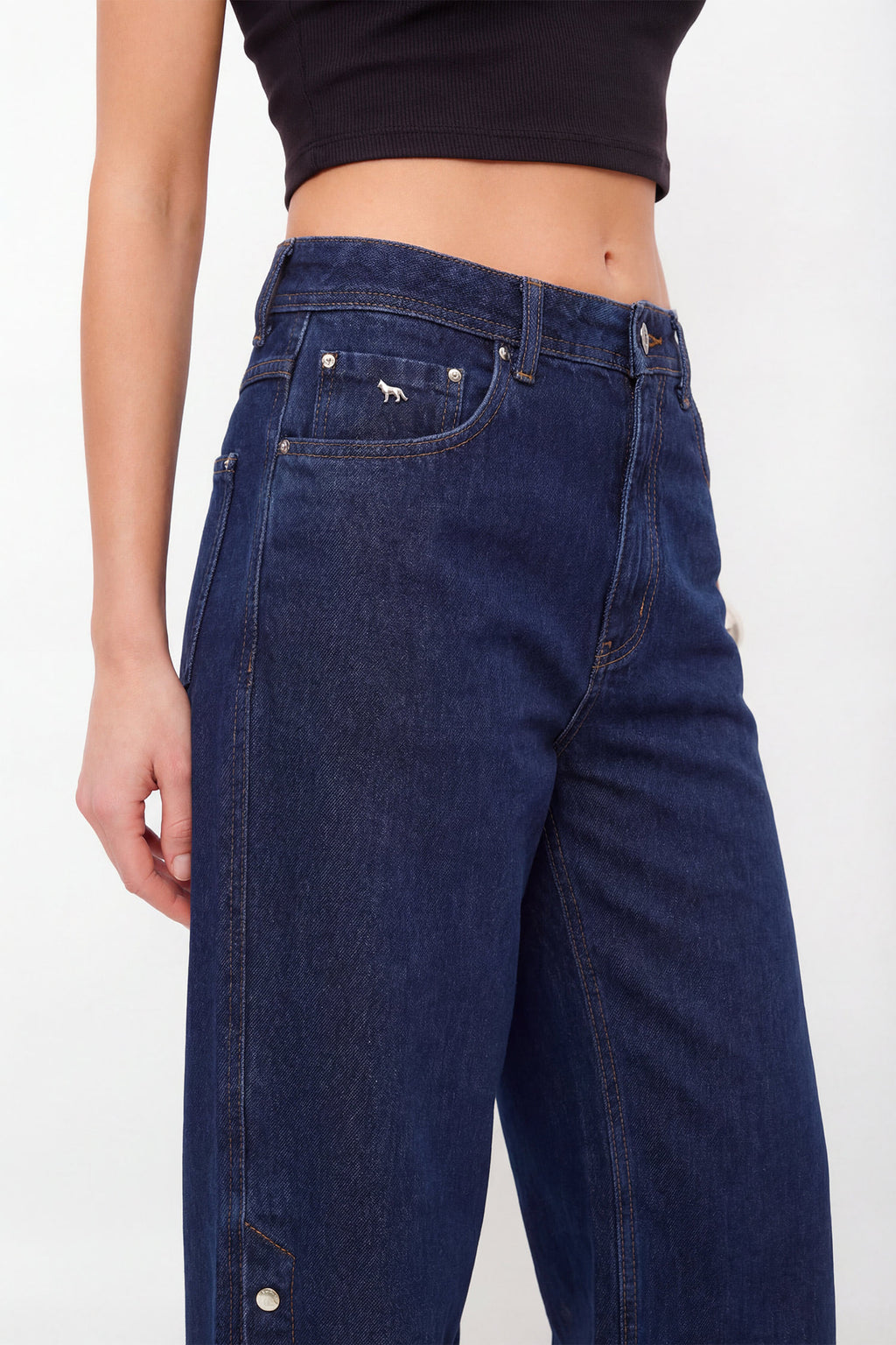 Calça Jeans Wide Leg Moderna ACT Feminina Jeans Escuro