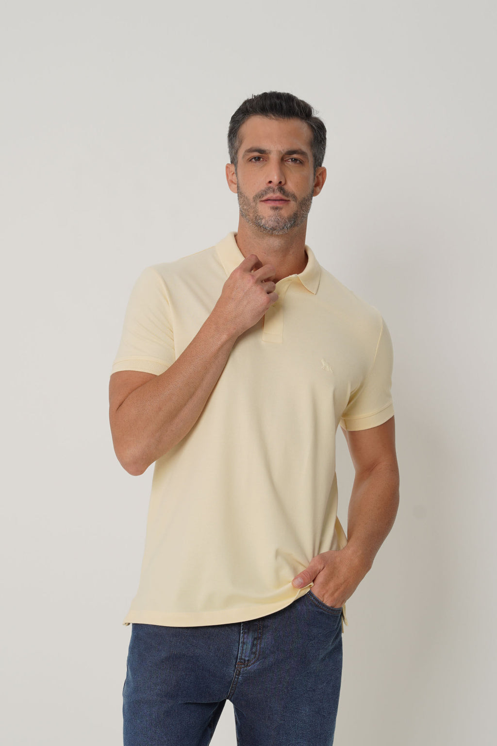 Polo Bordada Casual Masculina Acostamento Amarelo Sunlight