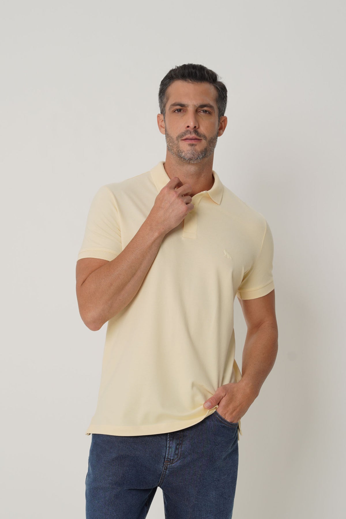 Polo Bordada Casual Masculina Acostamento Amarelo Sunlight