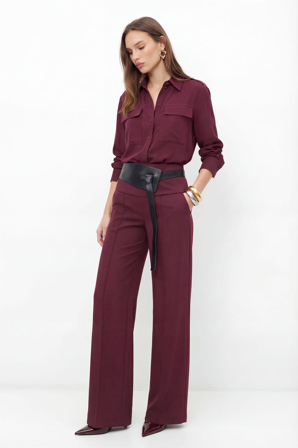 Calça Alfaiataria Cintura Alta ACT Feminina Deep Ruby