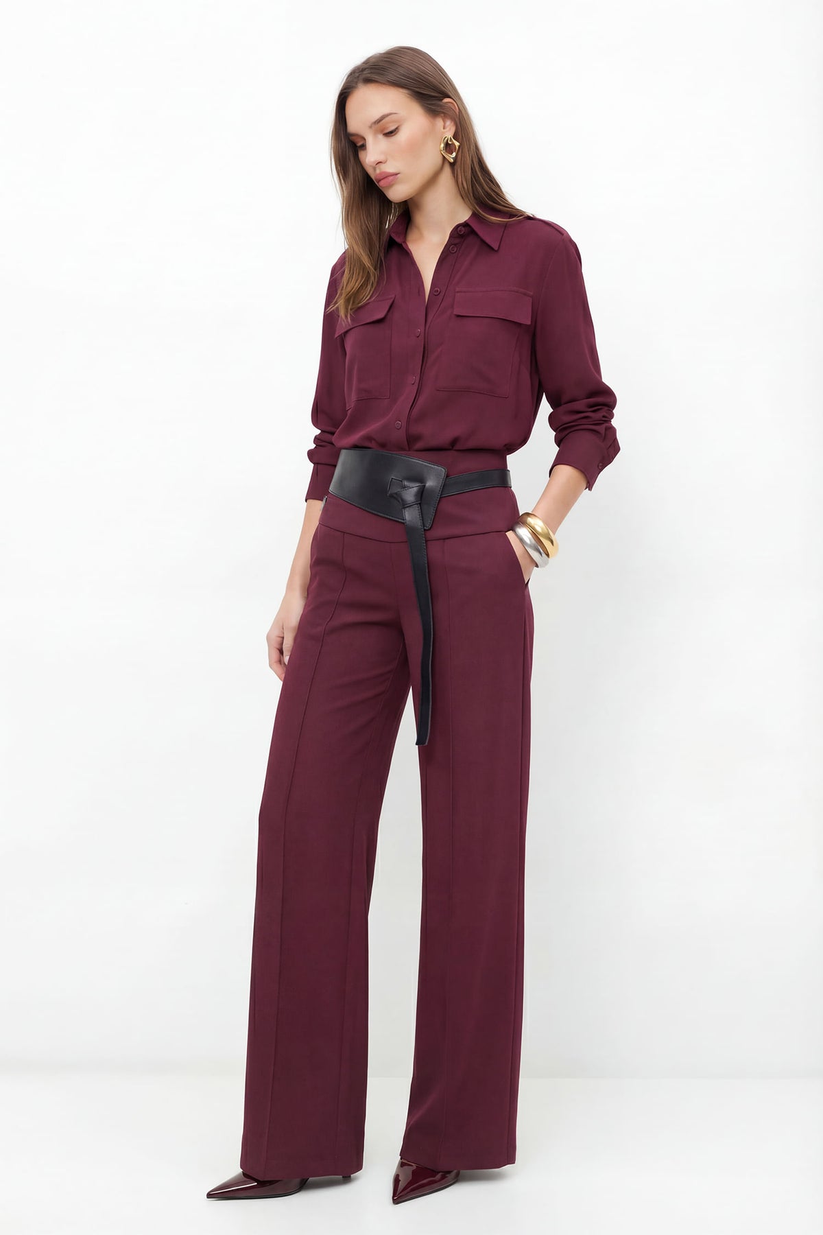 Calça Alfaiataria Cintura Alta ACT Feminina Deep Ruby