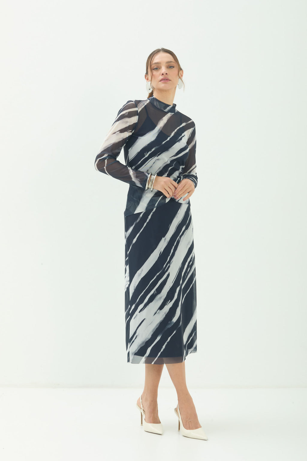 Saia Midi Estampada ACT Feminina Royal Stripes