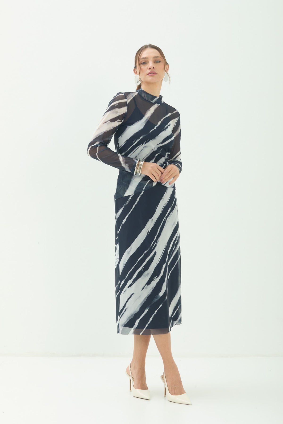 Saia Midi Estampada ACT Feminina Royal Stripes