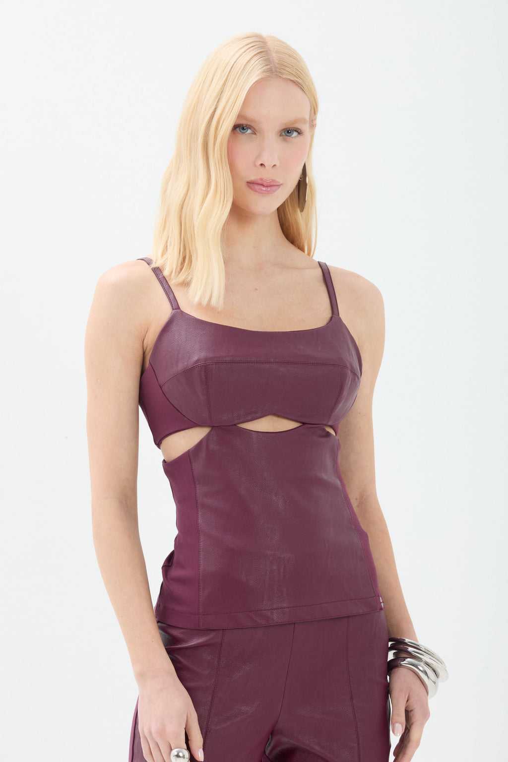 Blusa Frente PU Com Recorte ACT Feminino Deep Ruby