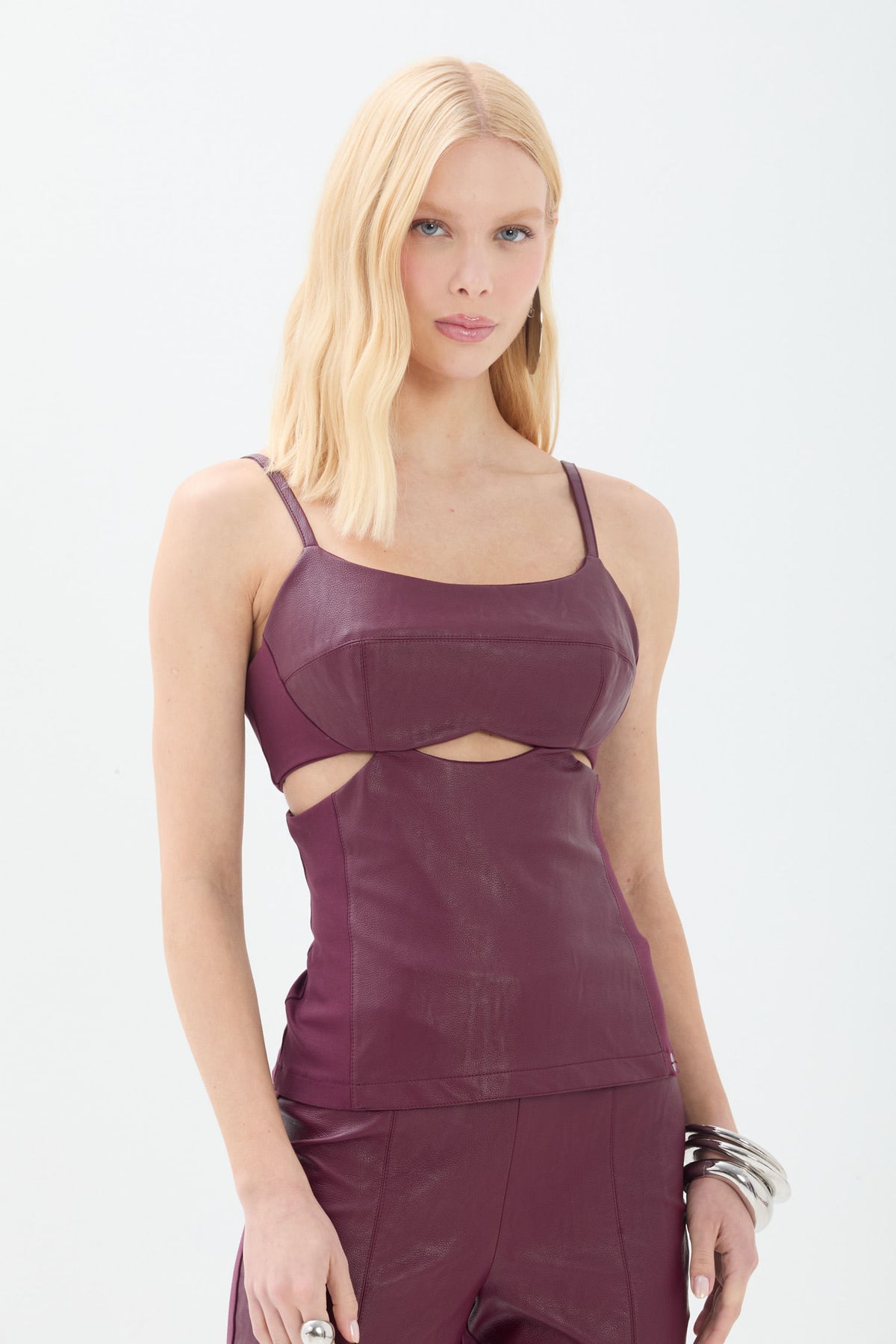 Blusa Frente PU Com Recorte ACT Feminino Deep Ruby