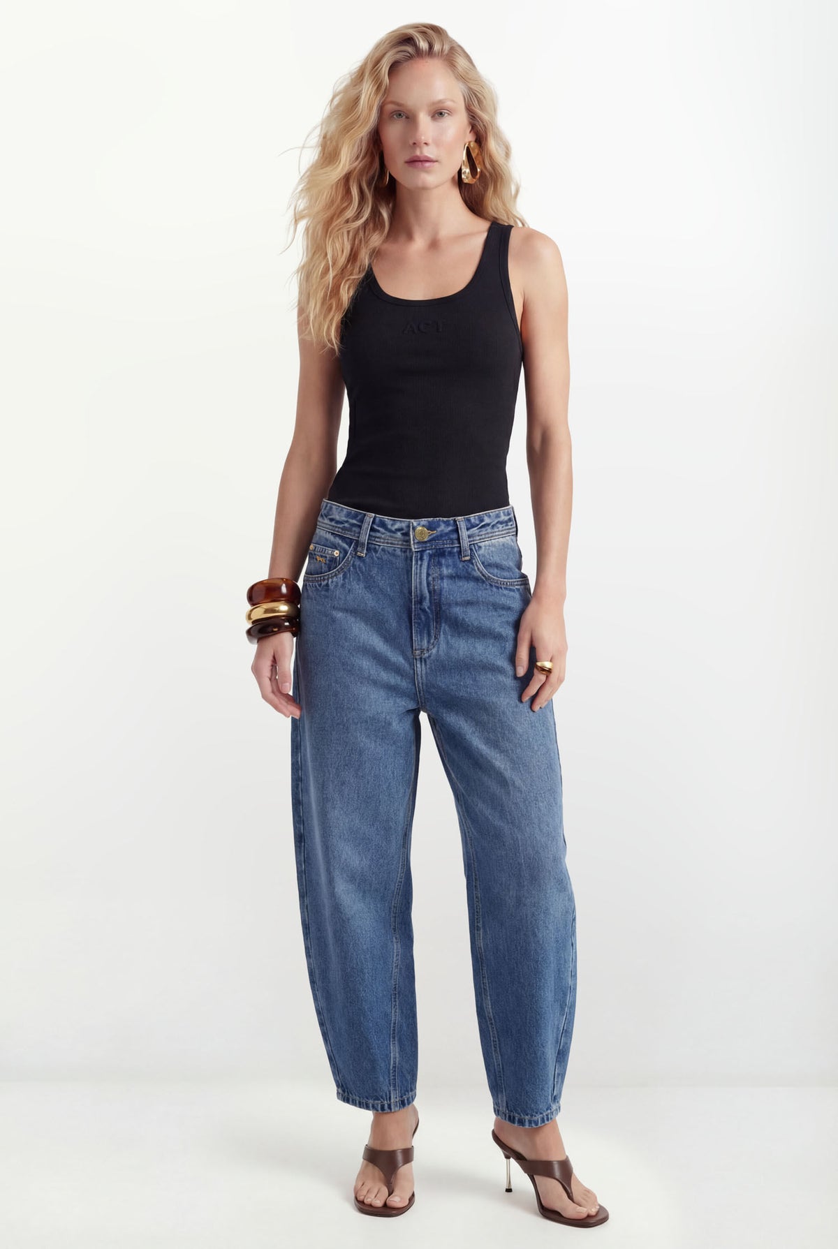 Calça Jeans Barrel Casual ACT Feminina Jeans Intermediario