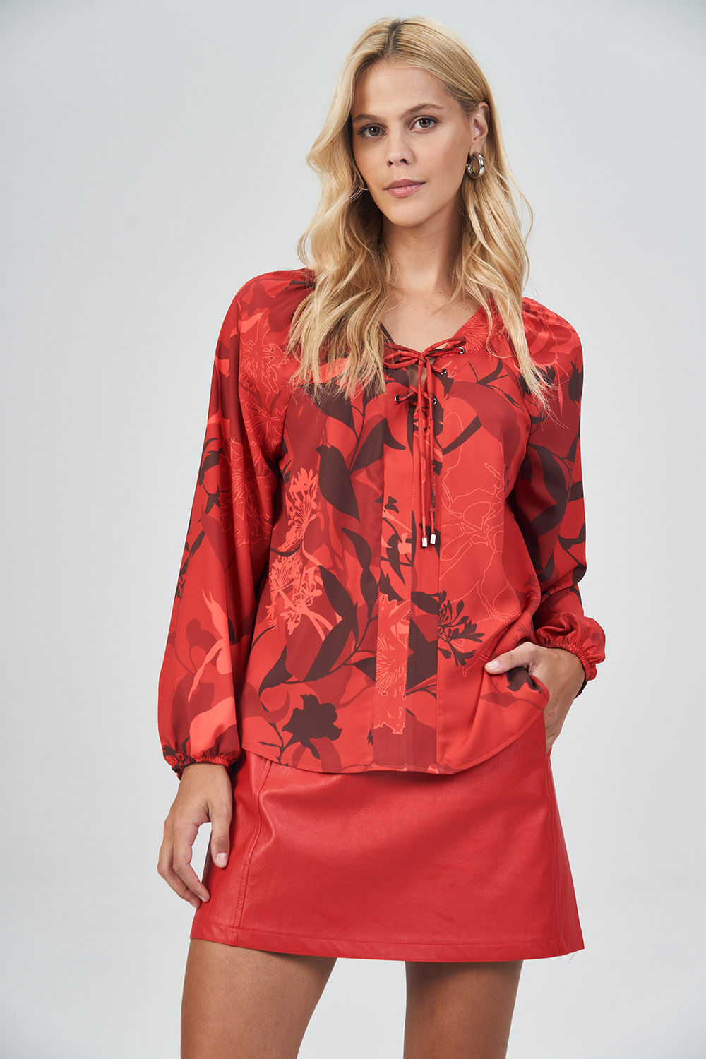 Blusa Amarração Frontal Feminina Acostamento Red Blossom