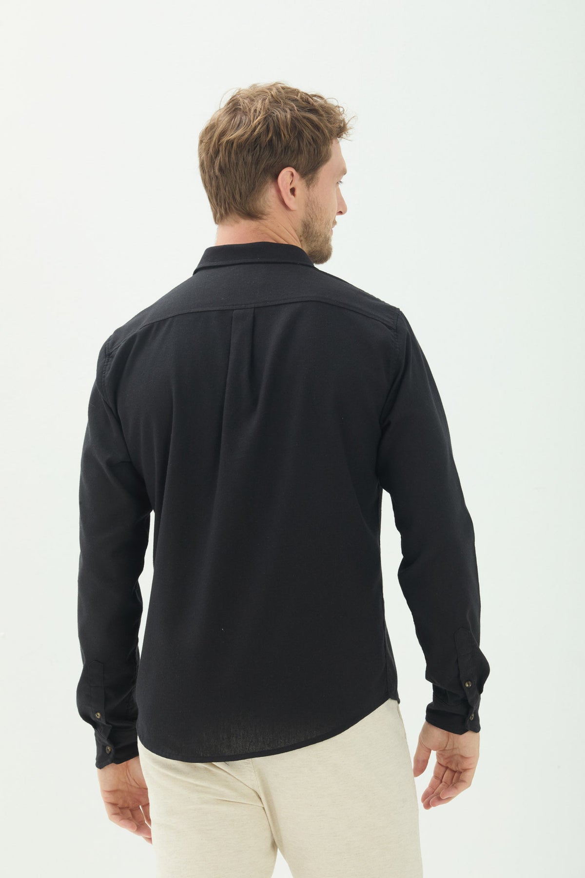 Camisa Casual Manga Longa Masculina Acostamento Preto