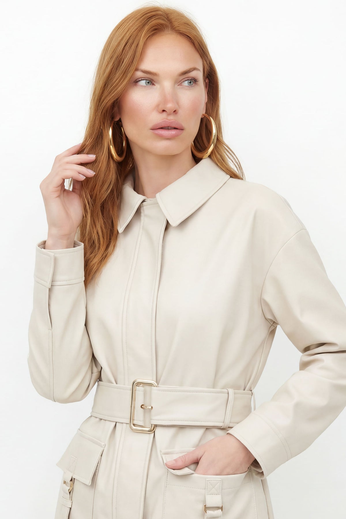 Parka PU Com Cinto ACT Feminina Preto