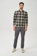 Camisa Manga Longa Trio Masculina Acostamento Xadrez Verde C/ Off White E Vinho