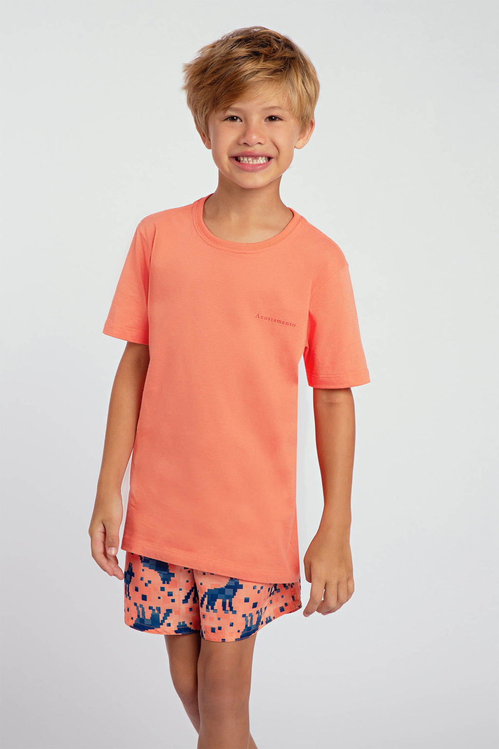 Camiseta Lobo Linhas Menino Acostamento Kids Coral