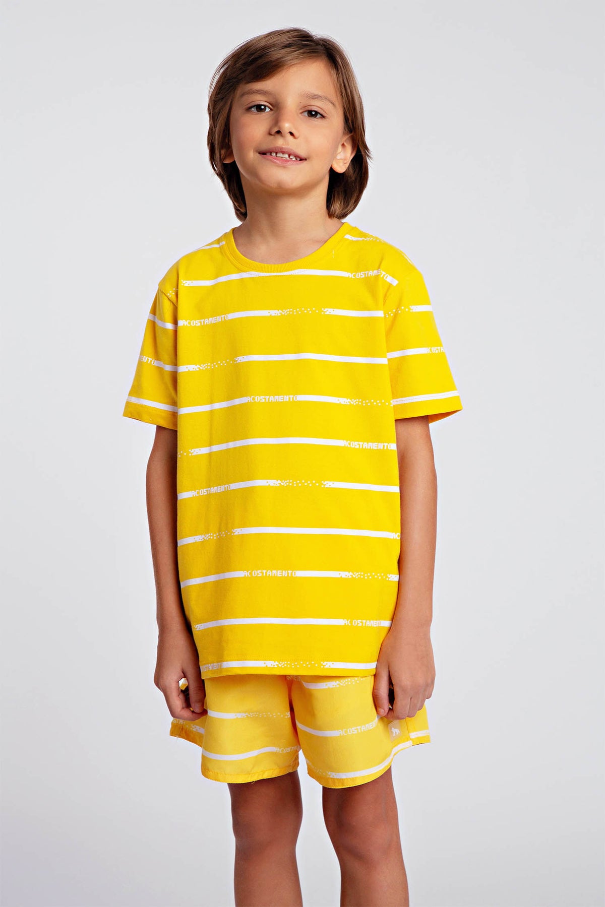 Camiseta Listrada Menino Acostamento Kids Amarelo Polen