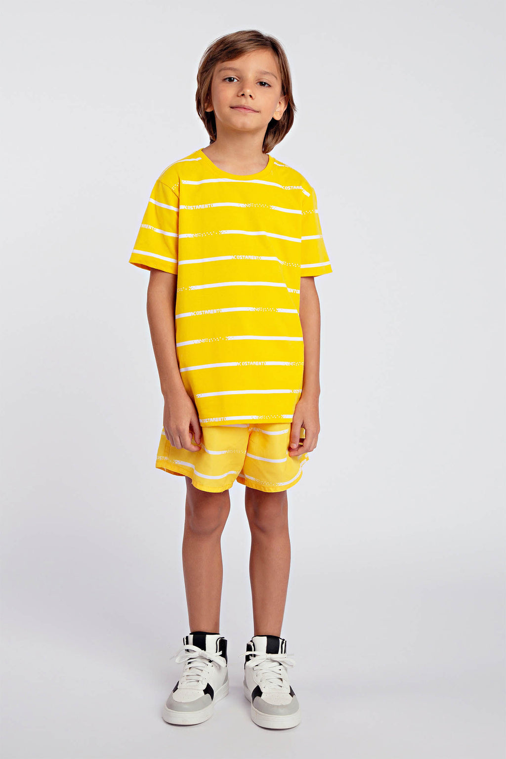 Camiseta Listrada Menino Acostamento Kids Amarelo Polen