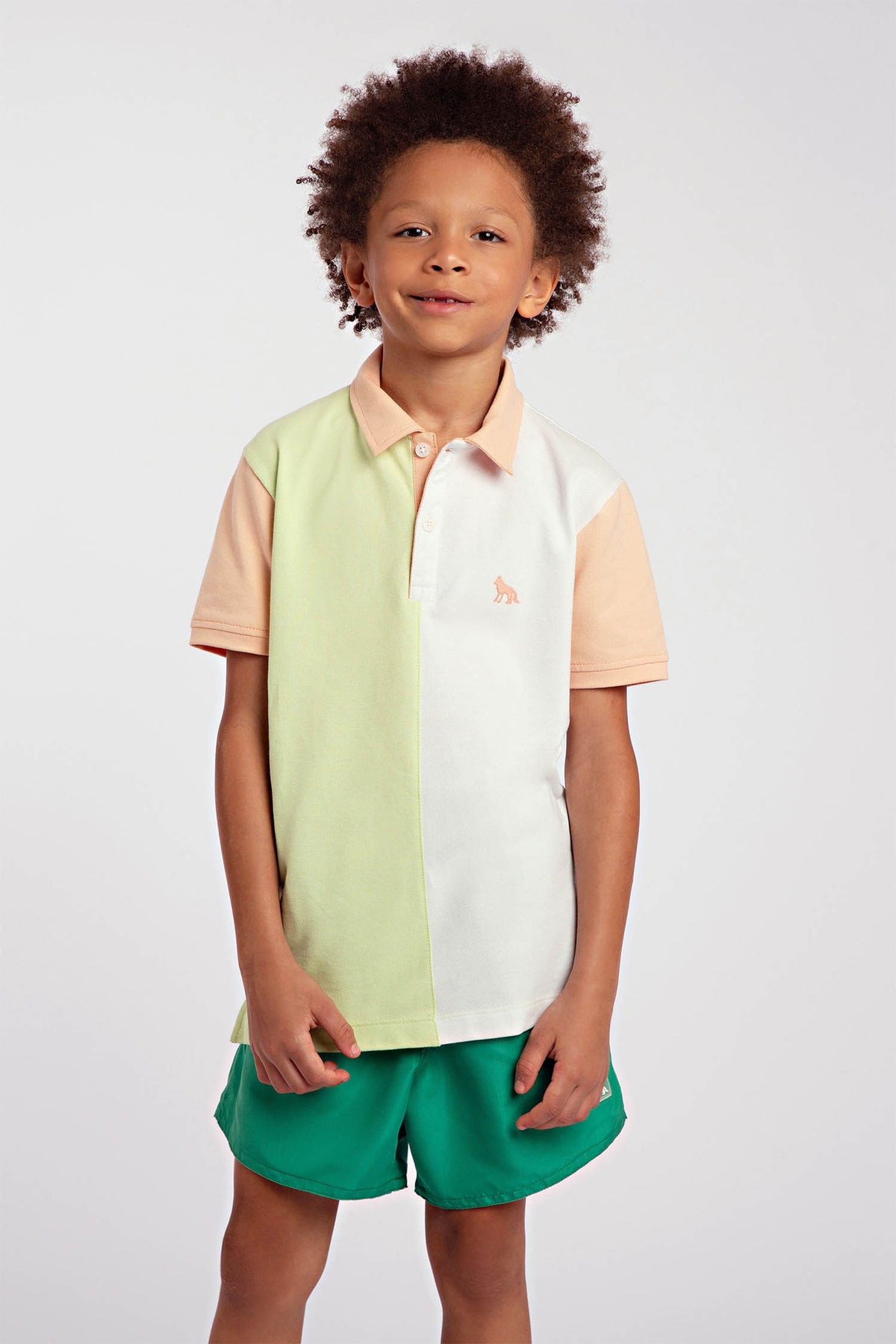 Polo Three Color Menino Acostamento Kids Verde Capim Limao C/ Recortes Colors