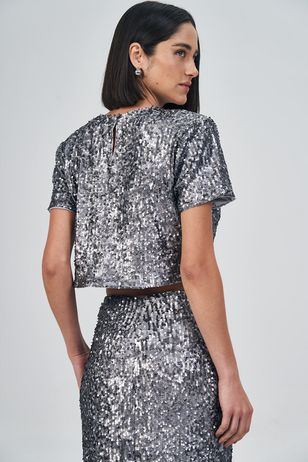 Blusa Brilhos Paetê Feminina Acostamento Light Silver
