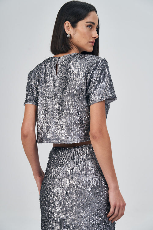 Blusa Brilhos Paetê Feminina Acostamento Light Silver