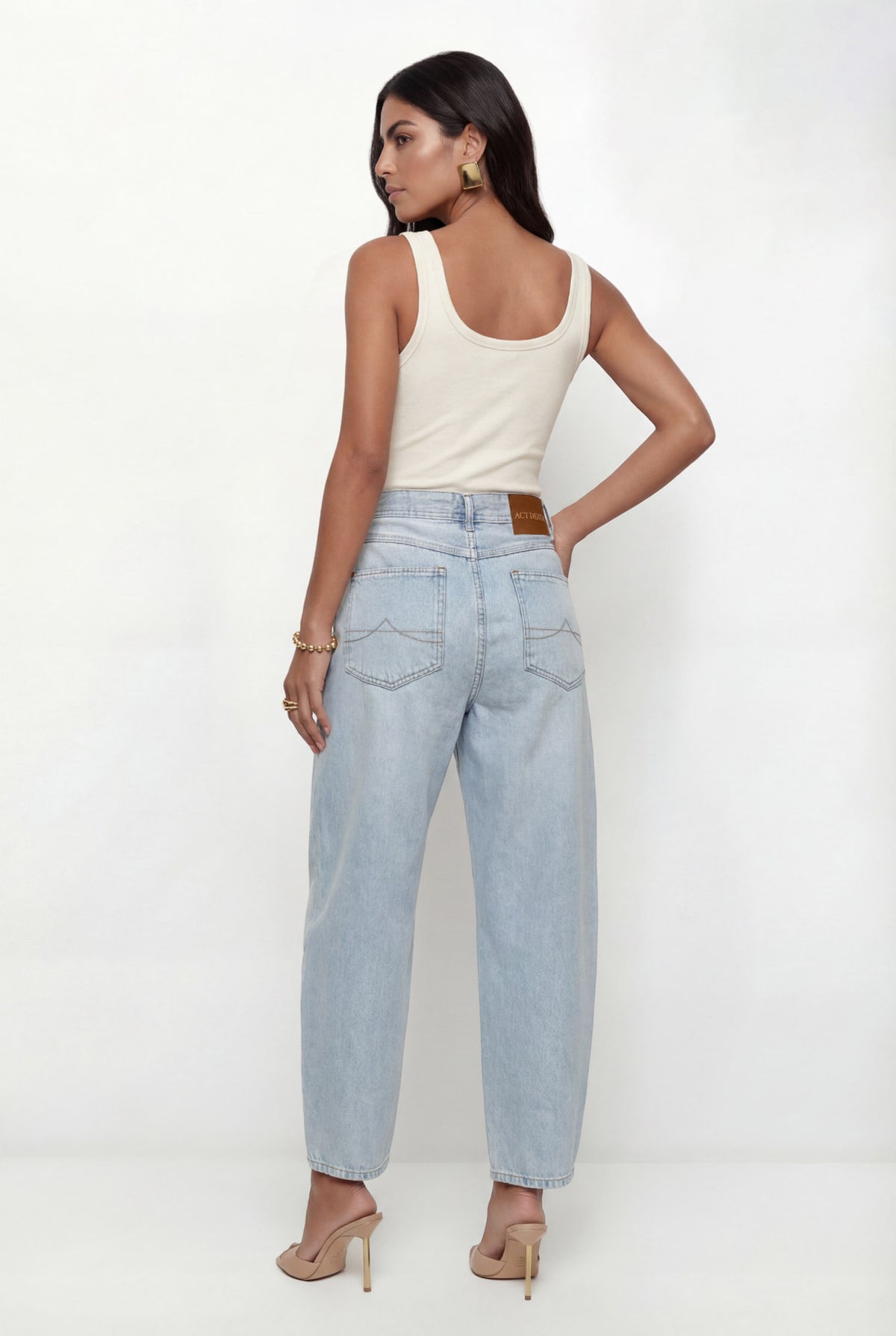 Calça Jeans Barrel Casual ACT Feminina Jeans Claro
