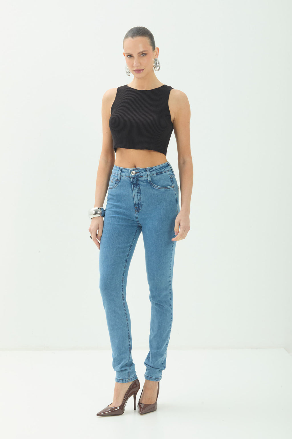 Calça Jeans Skinny Cintura Alta ACT Feminina Jeans Intermediario