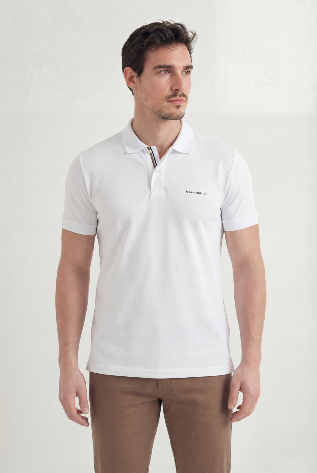 Polo Casual Estampada Masculina Acostamento Branco