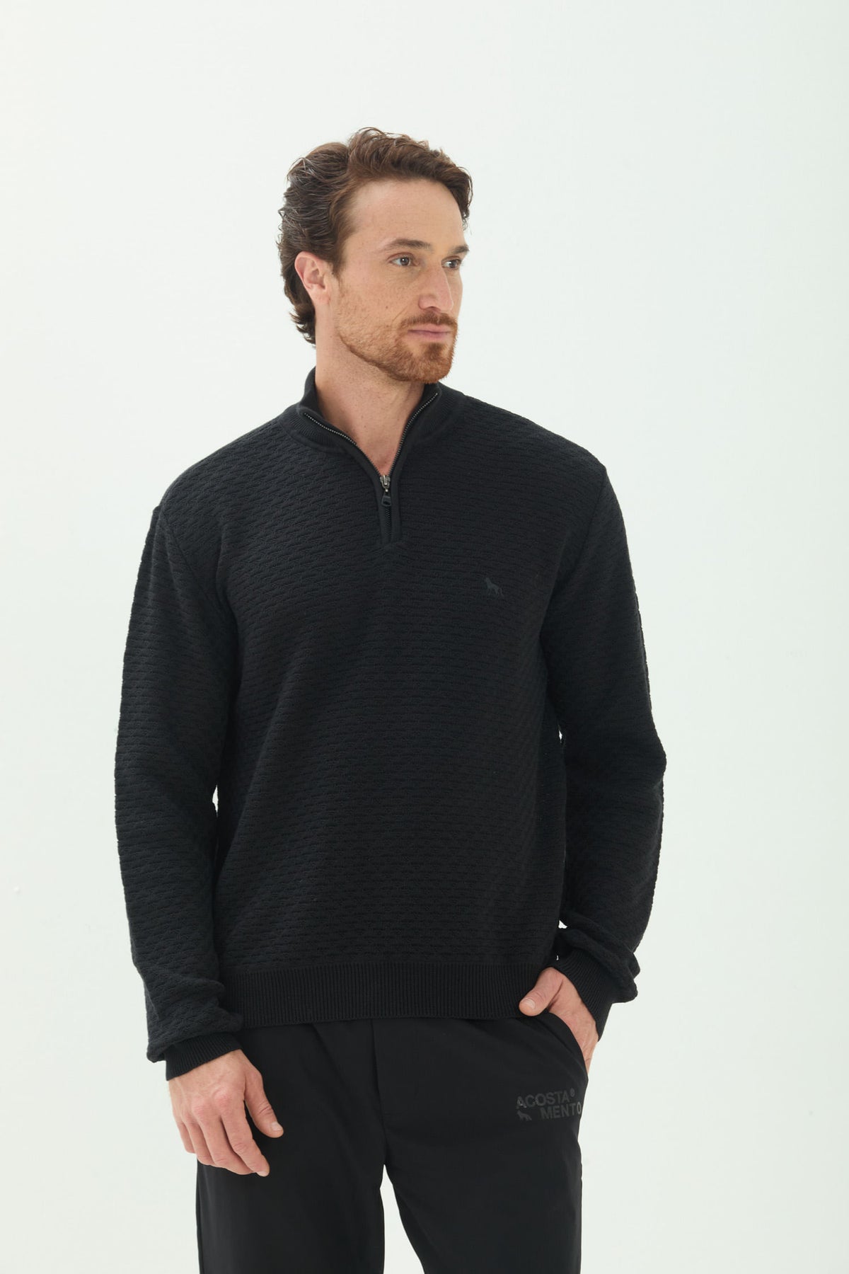 Suéter Scrivania Tricot Gola Alta Masculina Acostamento Preto