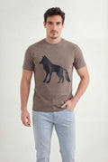 Camiseta Estampada Casual Masculina Acostamento Marrom Castanho
