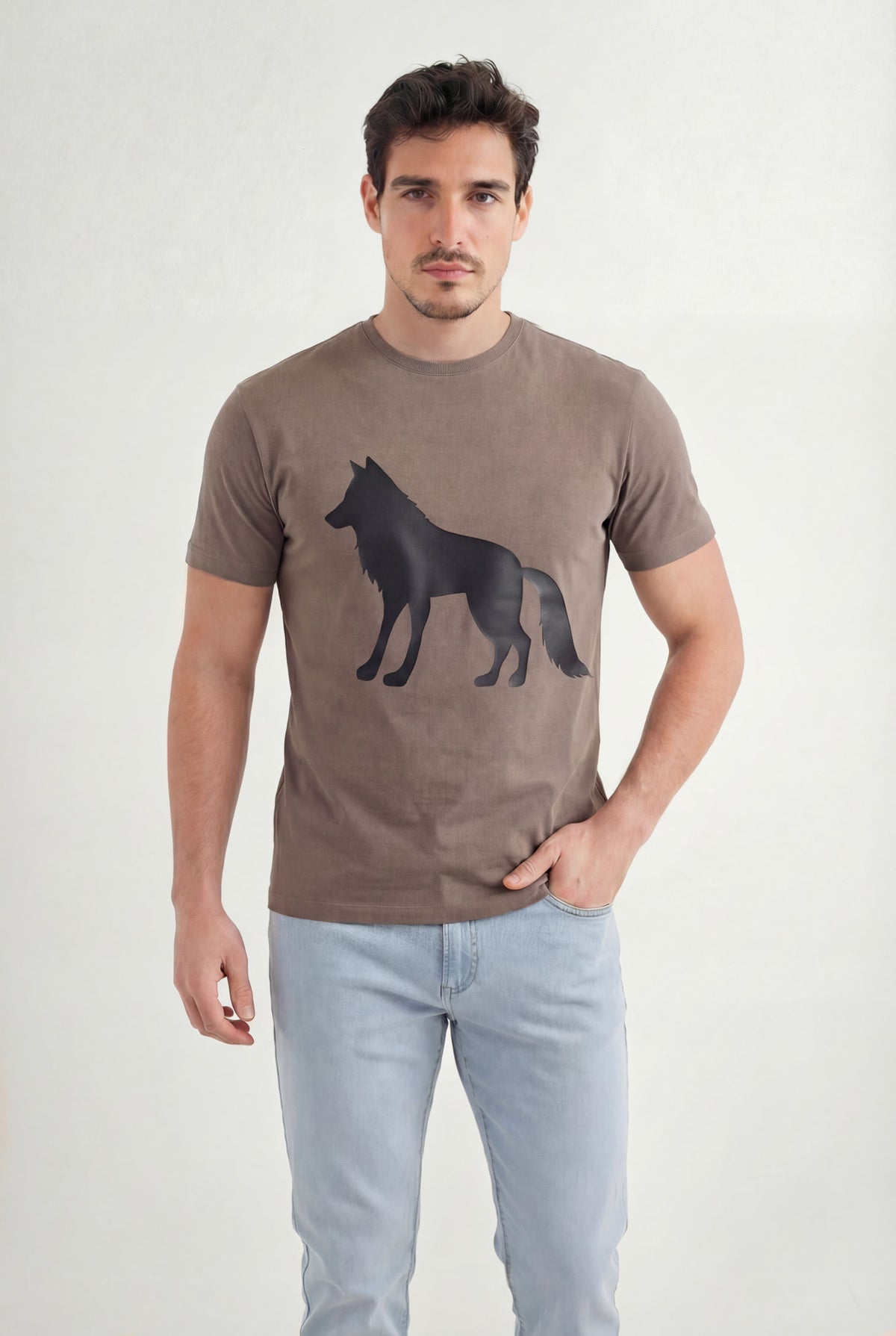 Camiseta Estampada Casual Masculina Acostamento Marrom Castanho
