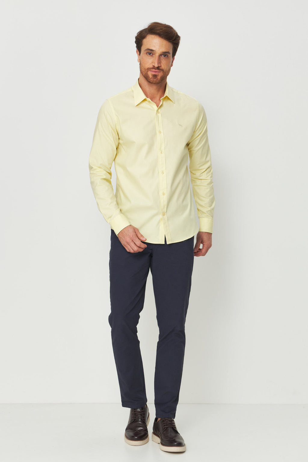 Camisa Manga Longa Bordada Masculina Acostamento Amarelo