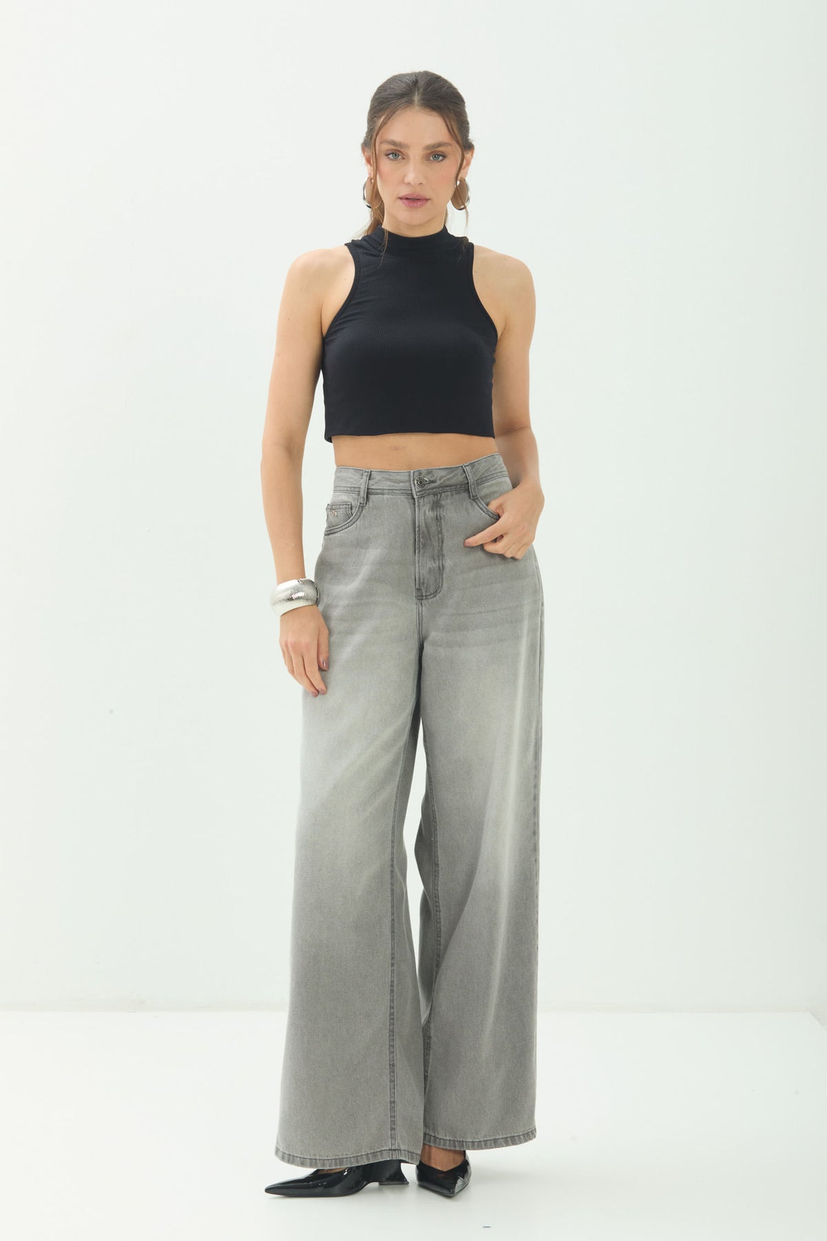 Calça Jeans Wide Moderna ACT Feminina Jeans Claro