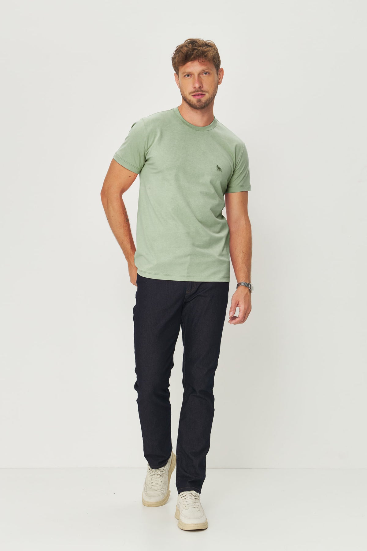 Camiseta Básica Com Bordado Masculina Acostamento Verde Cidreira