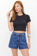 Short Jeans Cintura Alta Com Aplicações ACT Feminino Jeans Intermediario