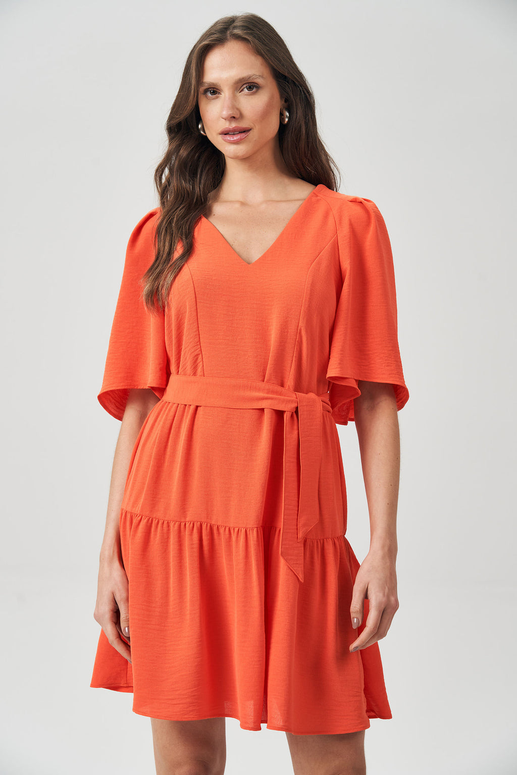 Vestido Curto com Faixa Feminino Acostamento Orange Rust