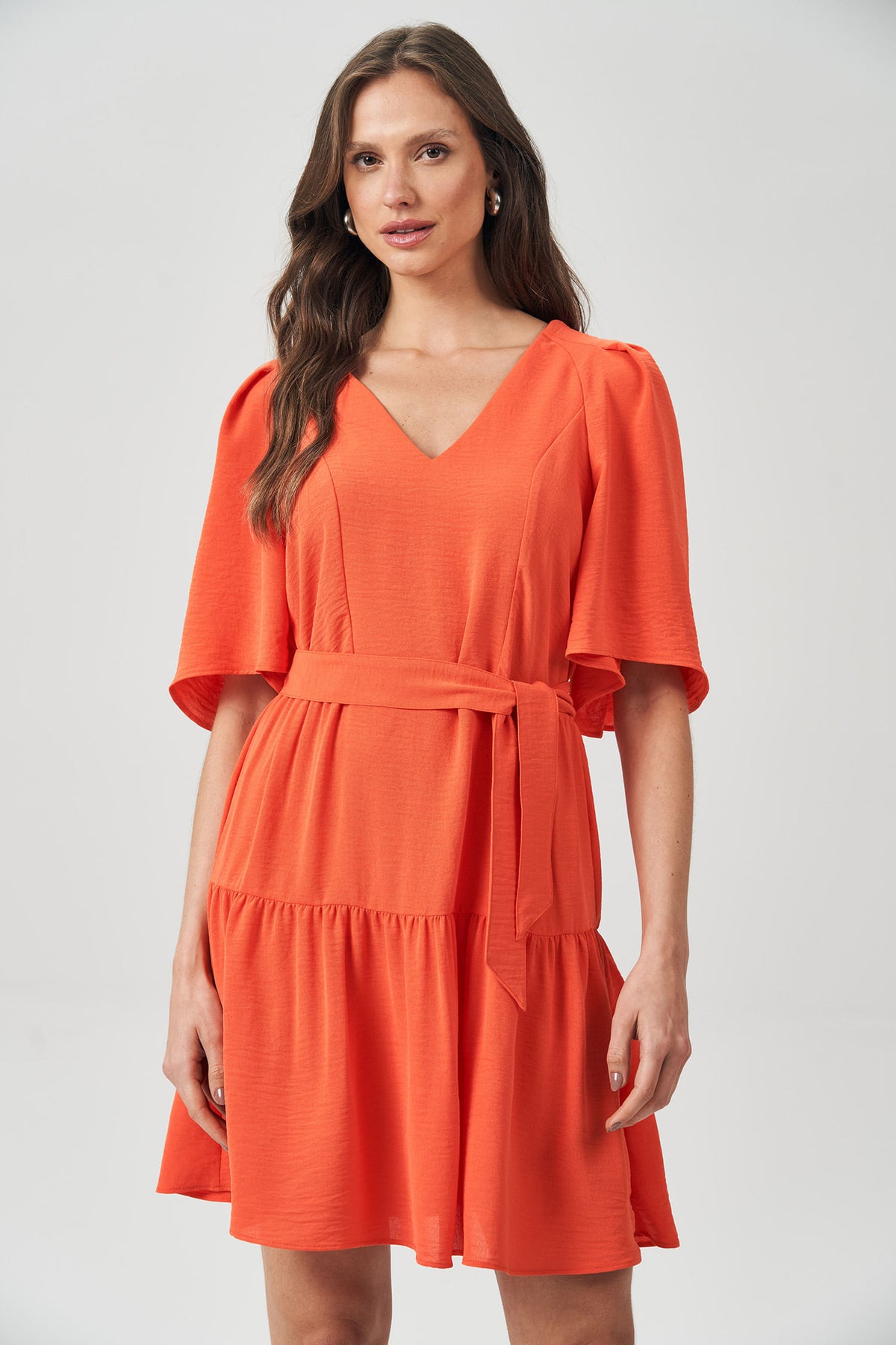Vestido Curto com Faixa Feminino Acostamento Orange Rust