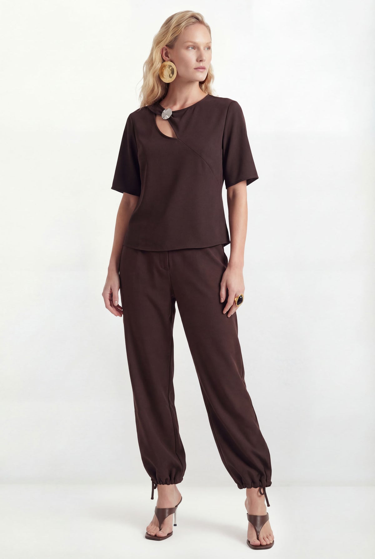 Calça Harem Com Amarração ACT Feminina Deep Brown