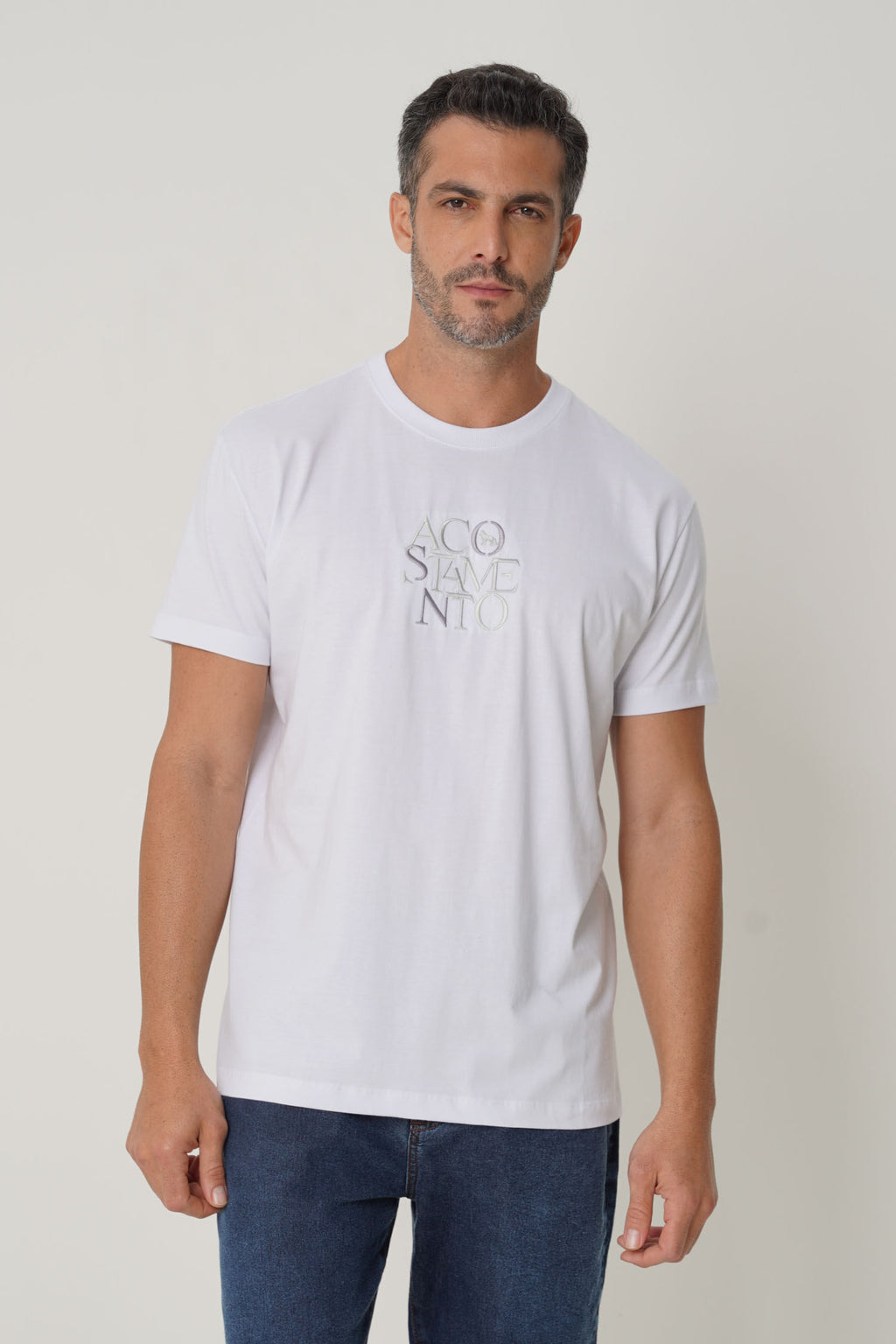 Camiseta Casual Logo Masculina Acostamento Branco