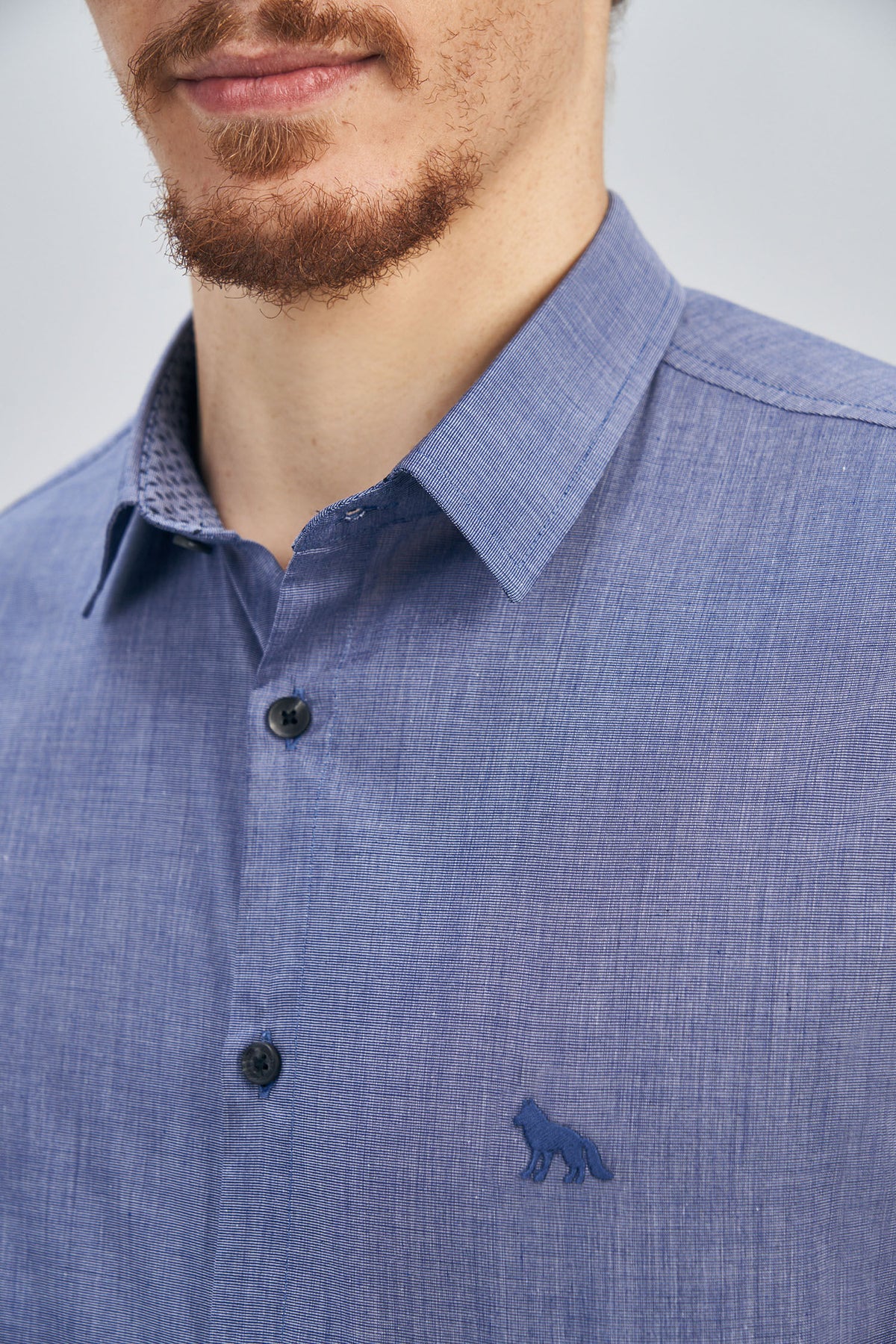 Camisa Manga Longa Social Masculina Acostamento Azul Medio