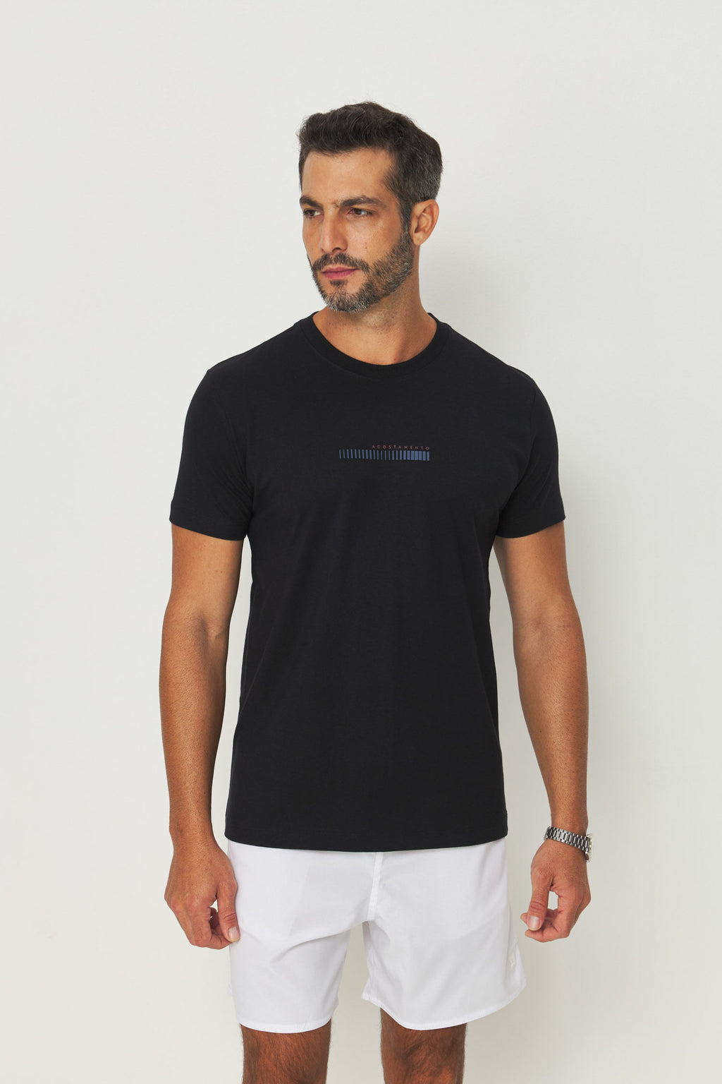 Camiseta Estampa Central Masculino Acostamento Preto