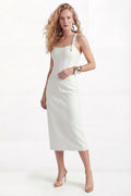 Vestido PU Midi Frente Única Com Fivela ACT Feminino Off White