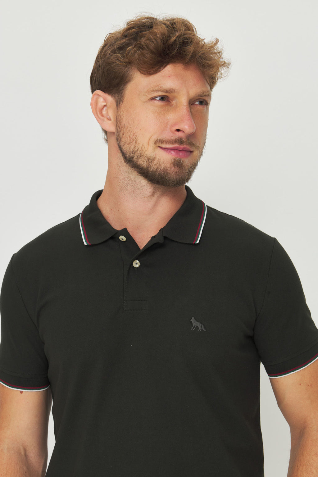 Polo Gola Contrastante Masculina Acostamento Verde Folhagem
