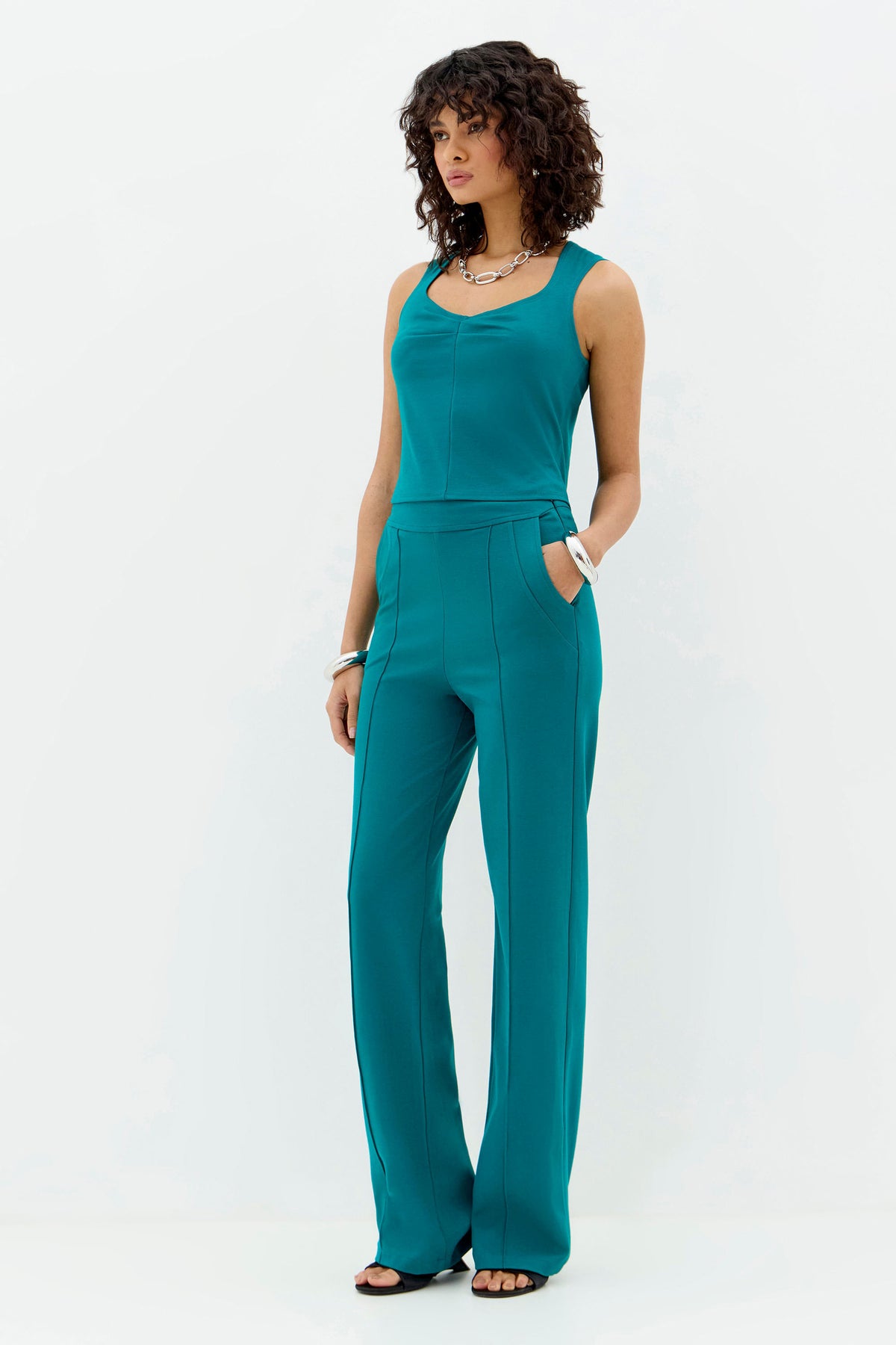 Calça Ajustada com Pespontos Feminina Inblanche Emerald Green