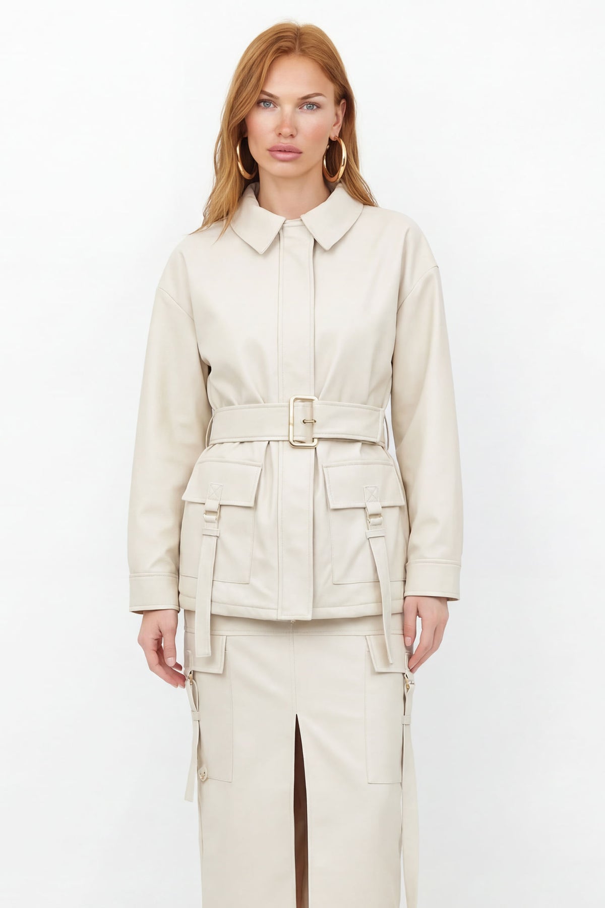 Parka PU Com Cinto ACT Feminina Preto